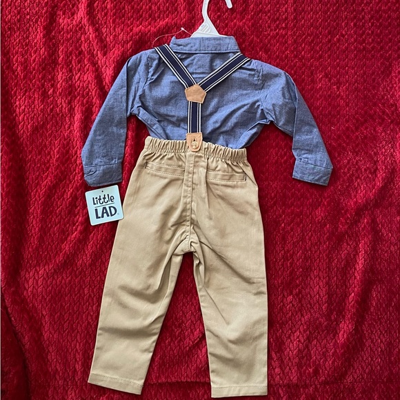 Little Lad Baby Boy's 3 Piece Shirt, Pants and suspender elastic Set- 12 Months - Picture 2 of 6